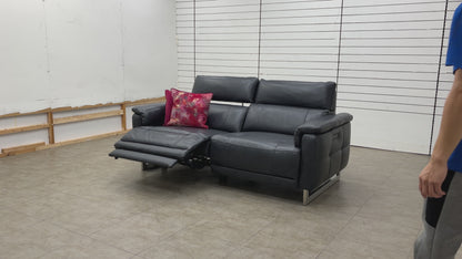 ‘Moet’ Cat-60/24 Navy Leather 3 Seater Power Recliner Sofa with Telescopic Headrests