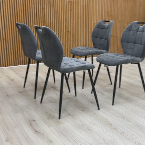Video preview of the Alva Charcoal Grey Fabric Fixed Dining Chair.