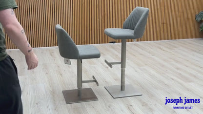 ‘Grigio’ Grey Fabric Pair of Swivel Bar Stools