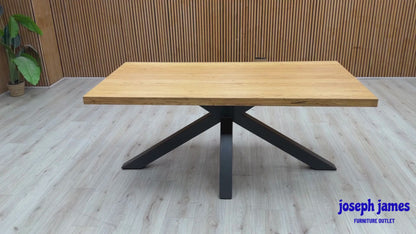 ‘Earth' Light Oak Solid Oak Dining Table with Metal Star base