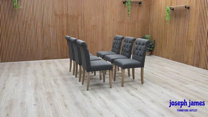 'Lewis' Anthracite Charcoal Grey Fabric Set of 6 Button Back Dining Chairs