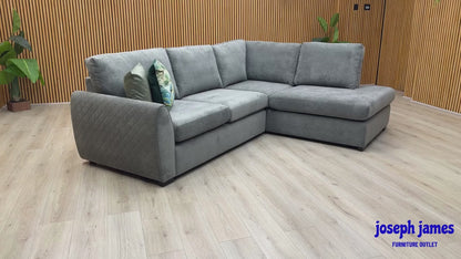 'Porto' Graphite Grey Graceland Fabric Quilted Arm Right Hand Facing Corner Sofa
