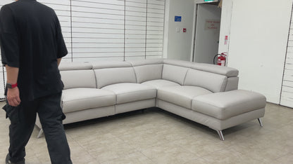 'Napoli' Light Grey Leather Right Hand Facing Power Recliner Open End Chaise Sofa