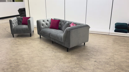 'Bridgerton’ Vader Slate All Over Etched Velvet 3 Seater Split Sofa + Accent Chair