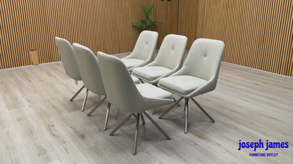 ‘Avorio’ Neutral Faux Leather Set of 6 Swivel Dining Chairs