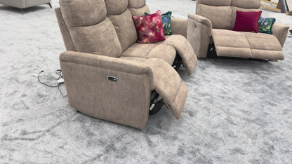 'Maude' Mocha Tight Weave Fabric 3 + 2 Power Recliner Sofa Set