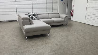 'Napoli' Light Grey Leather Left Hand Facing Power Recliner Open End Chaise Sofa