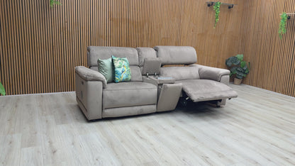 'Genius' Opulence Cedar 51014 Fabric 3 Seater Power Recliner Sofa with Power Headrests, Power Lumbar and Heated Seats