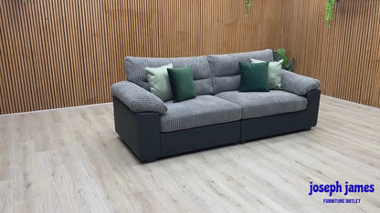 ‘Armstrong’ Grey Fabric - Faux Leather Combination 4 Seater Split Frame Sofa