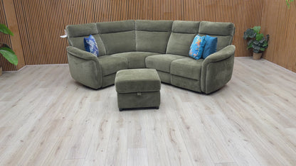 ‘Dublin’ Bianca Olive Green Fabric Right Hand Facing Corner Sofa + Storage Footstool