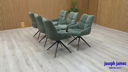 'Kiara' Forest Green Fabric Set of 6 Swivel Dining Chairs