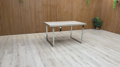 ‘Hollywood’ Marble Effect Solid Oak 140cm Fixed Dining Table with Metal U-Shaped Legs