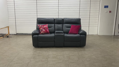 'Cinemax' La-4828 Natural Milled Navy Leather Media 2 Seater Power Recliner Sofa with Power Headrests