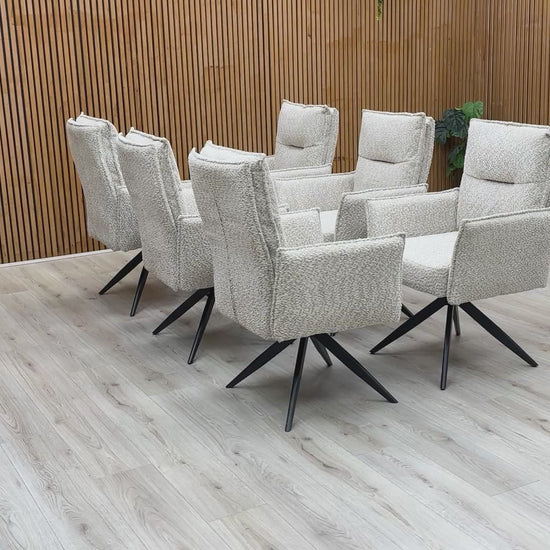 Video showcasing the 360-degree swivel feature of the 'Sarah' dining chair.