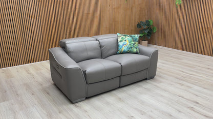 World of Leather 'Xavier' Hw-042e Elephant Grey Leather 2 Seater Power Recliner Sofa with Power Headrests