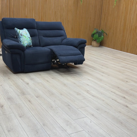 Video demonstration of the smooth power recliner and headrest adjustment on the Berlin 2-seater velvet sofa.