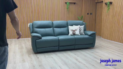 World of Leather ‘Touch’ Bv-301e Lake Green Leather 3 Seater Power Recliner Sofa