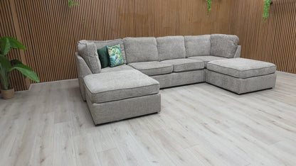 'Emilia' Stone Woven Fabric Large U-Shaped Corner Sofa