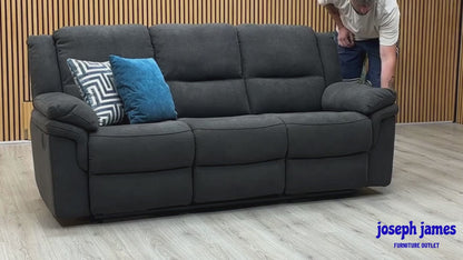 ‘Albion’ Charcoal Grey Chenille Fabric 3 Seater High Back Manual Recliner Sofa