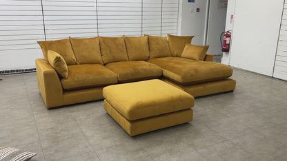 'Plush' Cinnamon Sensual Velvet Pillow Back Right Hand Facing Large Chaise End Sofa + Large Footstool