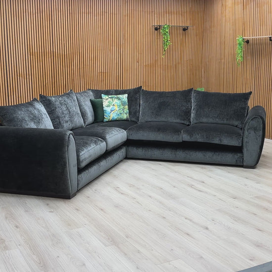 View of the Maddison sofa from the corner, emphasizing the generous seating space and the clean lines of the L-shape design.