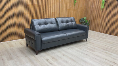 'Zoom' Natural Milled Navy Blue LA-4828 Leather 3 Seater Sofa Bed