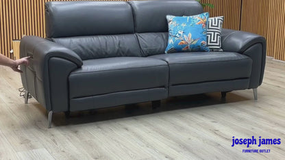 ‘Vino’ Cat-60_18 Lavender Grey Leather 3 Seater Power Recliner Sofa with Power Headrests and Heated Seats