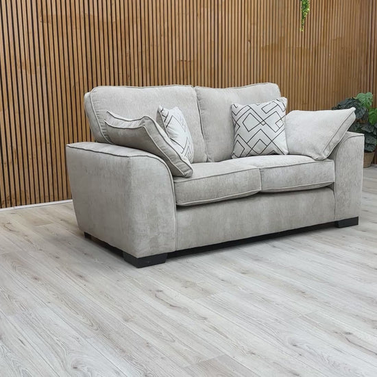 Product walkthrough video of the ‘Harvey’ Truffle 2 Seater Sofa, detailing the fabric quality and compact silhouette.