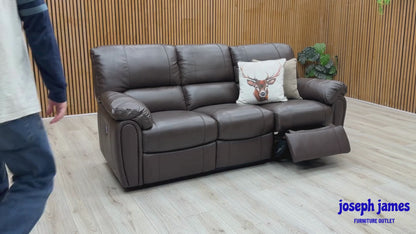 ‘Leighton’ Chocolate Brown Leather 3 Seater Power Recliner Sofa