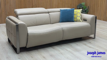 'Gisella' Cat-40:08 Oyster Leather 3 Seater Power Recliner Sofa with Power Headrests