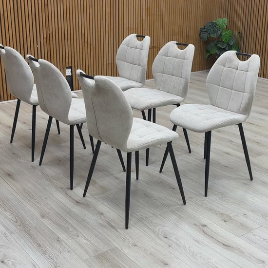 Video preview of the Alva Beige Fabric Fixed Dining Chair.