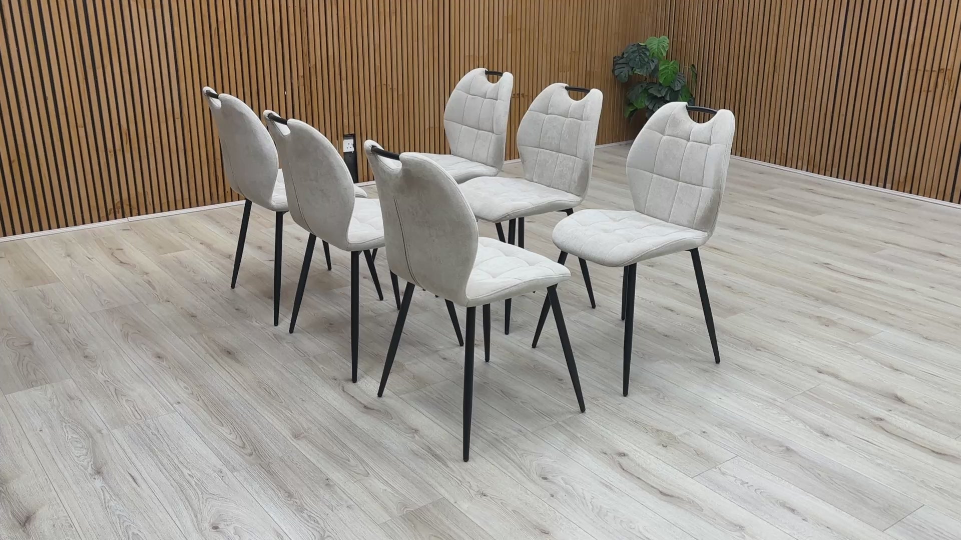 Video preview of the Alva Beige Fabric Fixed Dining Chair.