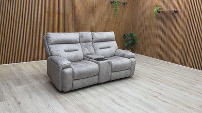 ‘Cinemax' Np-1107 Nappa Grey Fabric 2 Seater Power Recliner Sofa with Power Headrests and Media Arms