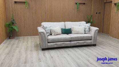 'Aura' Kenzo Cream Dw Ft Fabric 4 Seater Classic Back Split Frame Sofa with Footstool