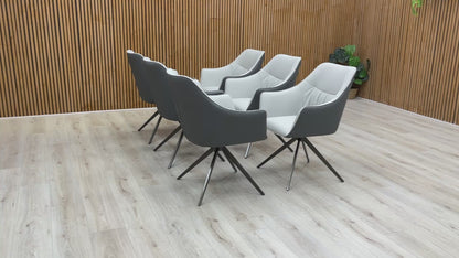 Video preview of the Portofino dining chair, showcasing its features and faux leather material.