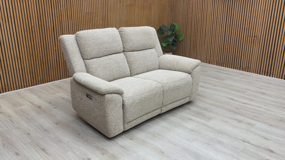 ‘Utah' Oatmeal We-0101 Fabric 2 Seater Power Recliner Sofa with Power Headrests and Power Lumbar
