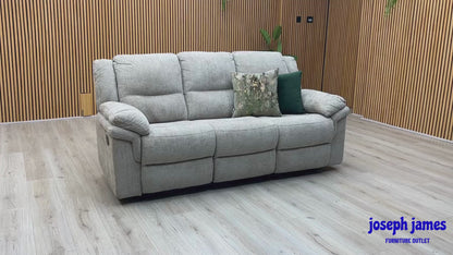 ‘Albion' Natural Chunky Weave Fabric 3 Seater High Back Manual Recliner Sofa
