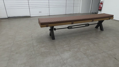 Bodahl 'Terra' 01 Oiled Solid Oak 240cm Dining Bench with Metal X-Shaped Legs + Cognac Bench Pad