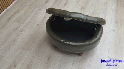‘Christopher’ Richmond Emerald Green Cat-200:89 Leather Half Moon Storage Stool