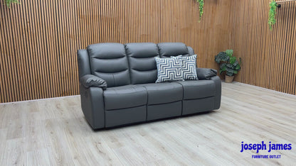 ‘Rothbury’ Charcoal Grey Luxury Faux Leather High Back 3 Seater Manual Recliner Sofa