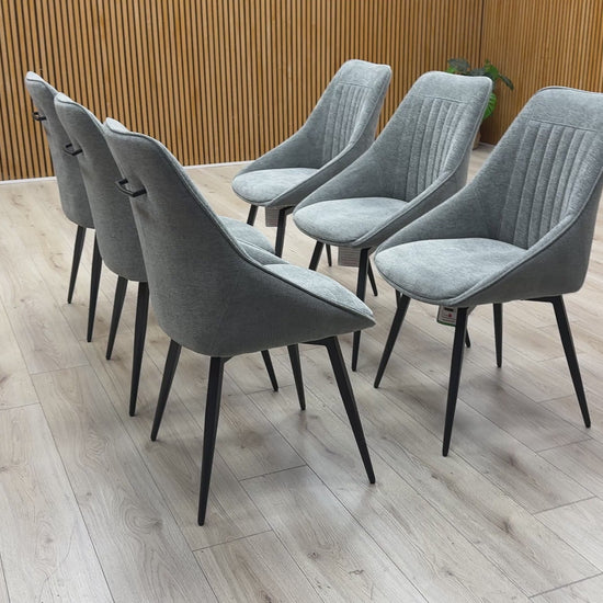 Video demonstrating the 360-degree smooth swivel function and high-quality fabric of the 'Crete' chair.
