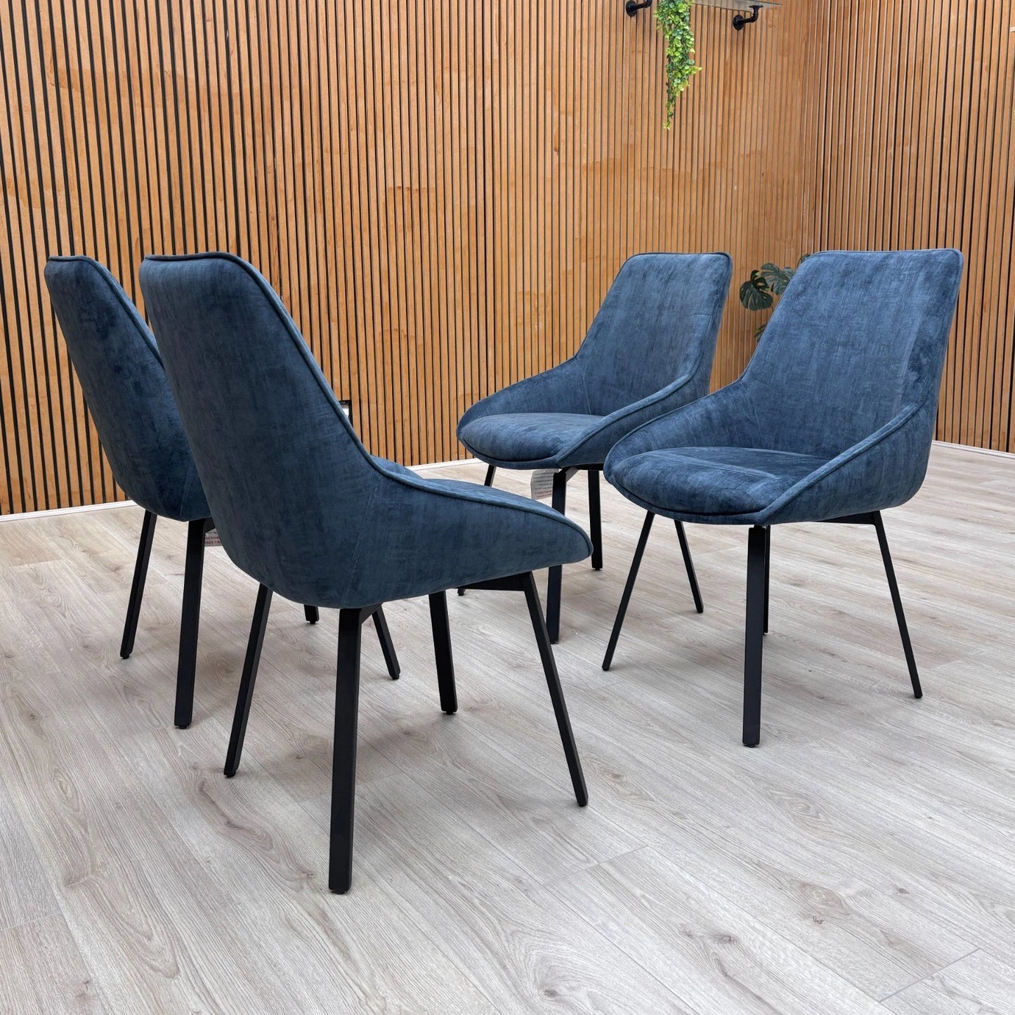 ‘Veja’ Blue Heritage Velvet Swivel Dining Chairs - Set of 4