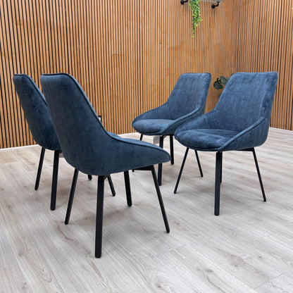 ‘Veja’ Blue Heritage Velvet Swivel Dining Chairs - Set of 4