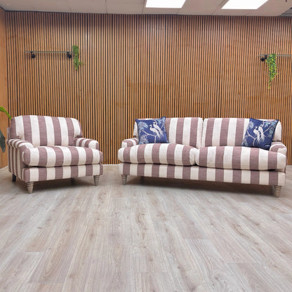 ‘Livie’ Stripe Claret Camilla Broad Fabric 3 Seater Sofa + Armchair