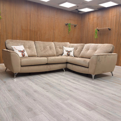 ‘Dawson' Mink Dawson Velvet Left Hand Facing 3 Seater Corner Sofa