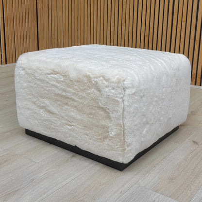 'Huski' Ivory Super Soft Faux Fur Footstool