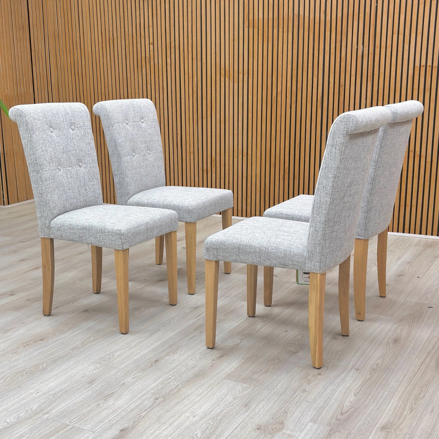 Furnitureland 'Augusta' Mist Fabric Roll Back Upholstered Dining Chairs - Set of 4