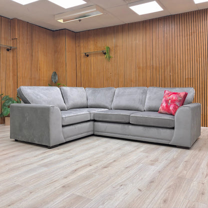 ‘Orka’ Dove Sensual Velvet Non Quilted Arm Right Hand Facing 2 Seater Corner Sofa