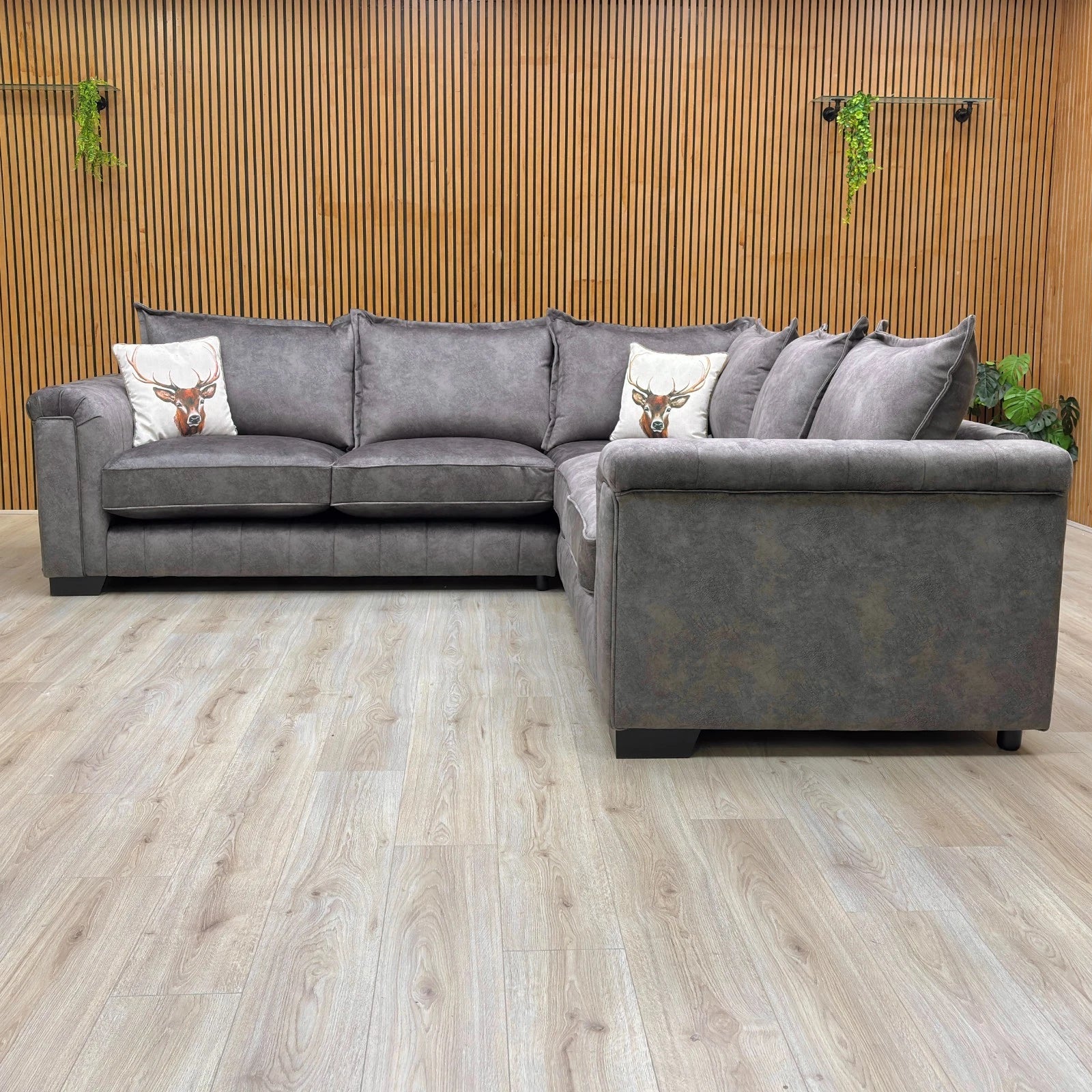 Detailed close-up of the Mink Combination Velvet fabric, showing the plush, dappled, suede-like texture.