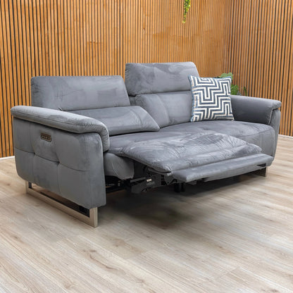 ‘Moet’ Opulence Granite Velvet 3 Seater Power Recliner Sofa with Power Headrests